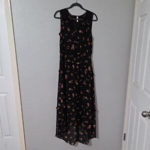Xhilaration Black and Pink Floral High Low Dress